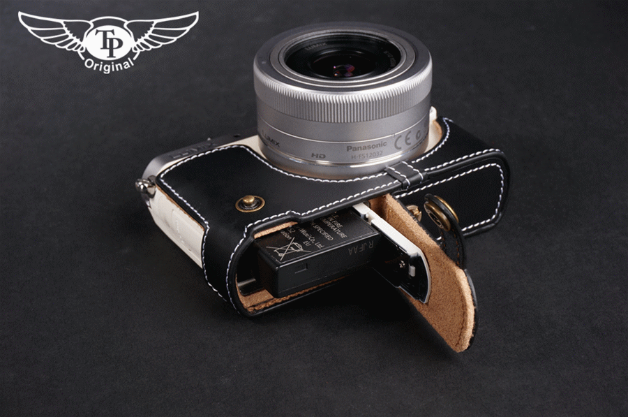 Genuine Real Leather Half Camera Case Bag for Panasonic GM1
